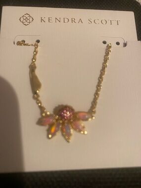 Kendra Scott Gold Necklace with Pink and Iridescent Petal Pendant